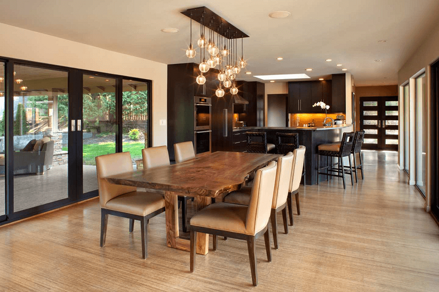 A kitchen table made from a solid piece of wood