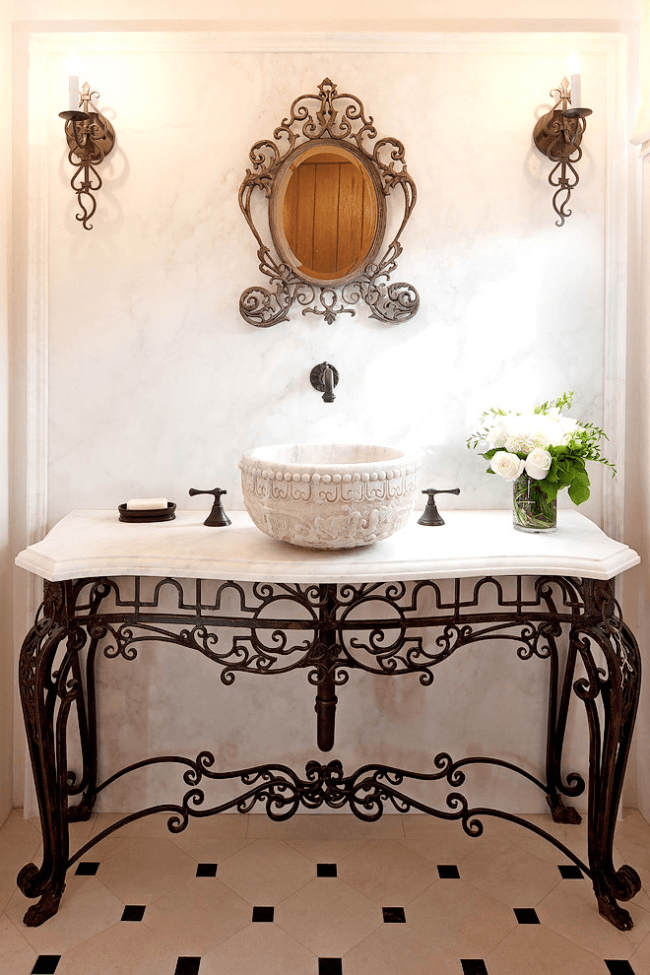 Marble countertop on a metal cabinet - refined luxury in the bathroom