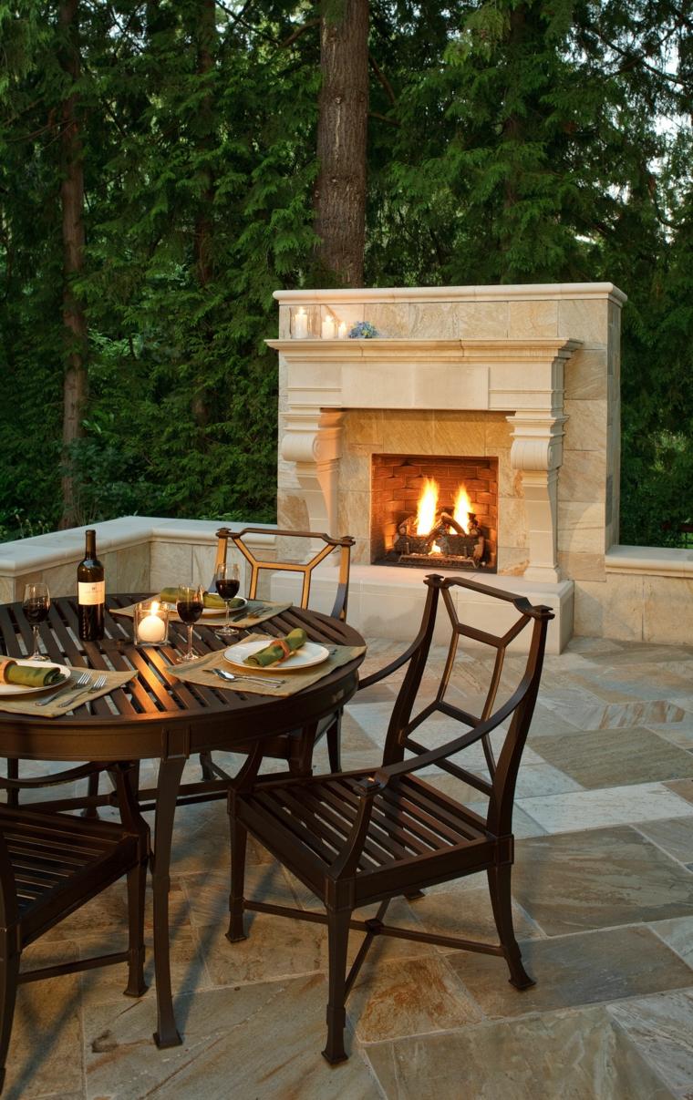 Dining room and fireplace with classic design on the terrace