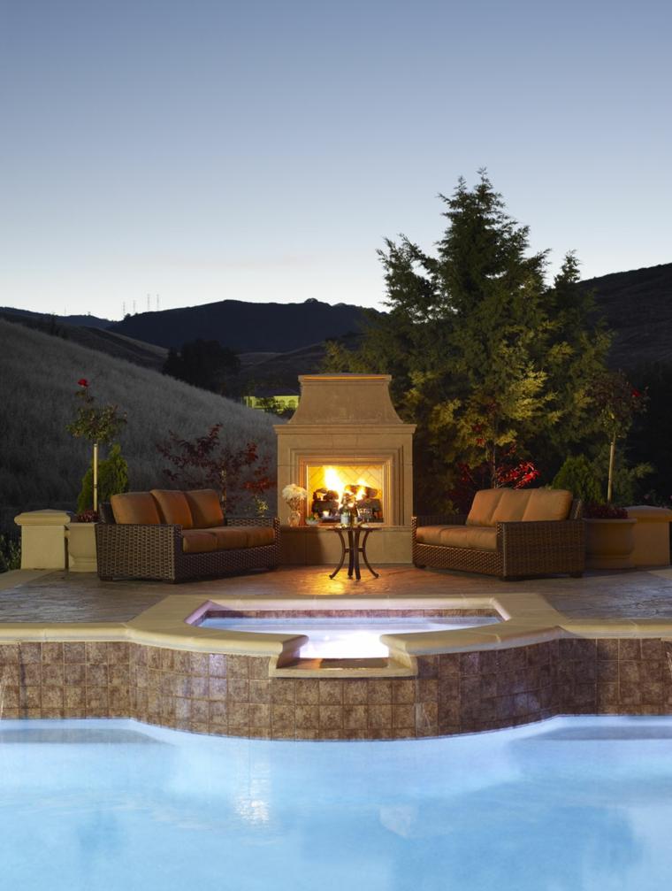 Romantic garden with jacuzzi pool and fireplace