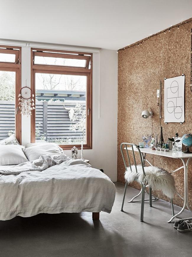 Cork wall in the bedroom