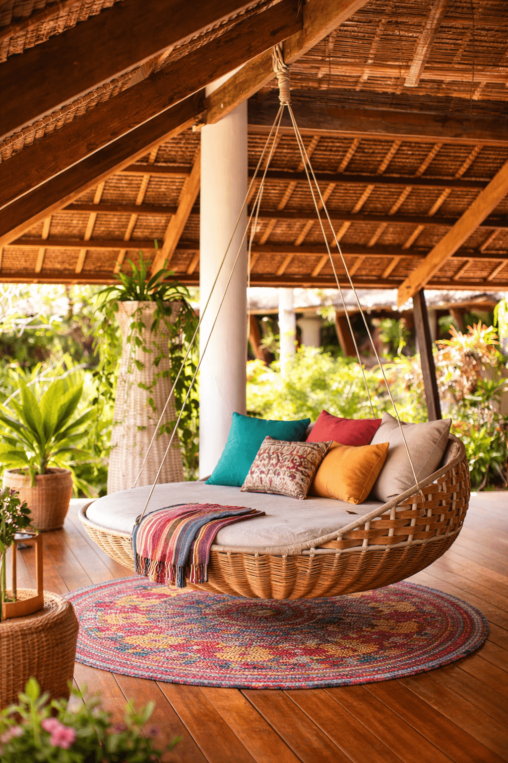 Giant Hanging WiGiant Hanging Wicker Basket Bed – Relax in Natural Luxury