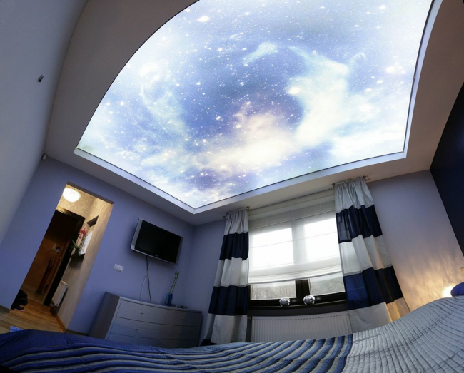 Gorgeous soaring ceiling with imitation of the starry sky