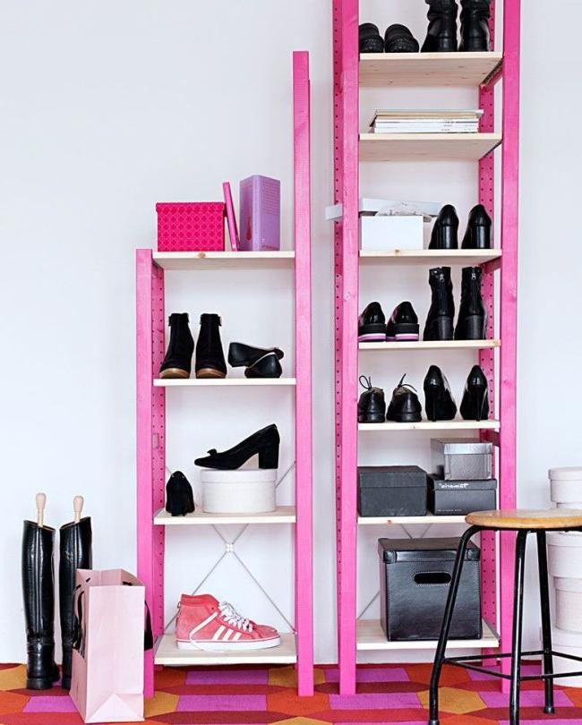 Hot pink plastic shoe rack - lightweight and versatile