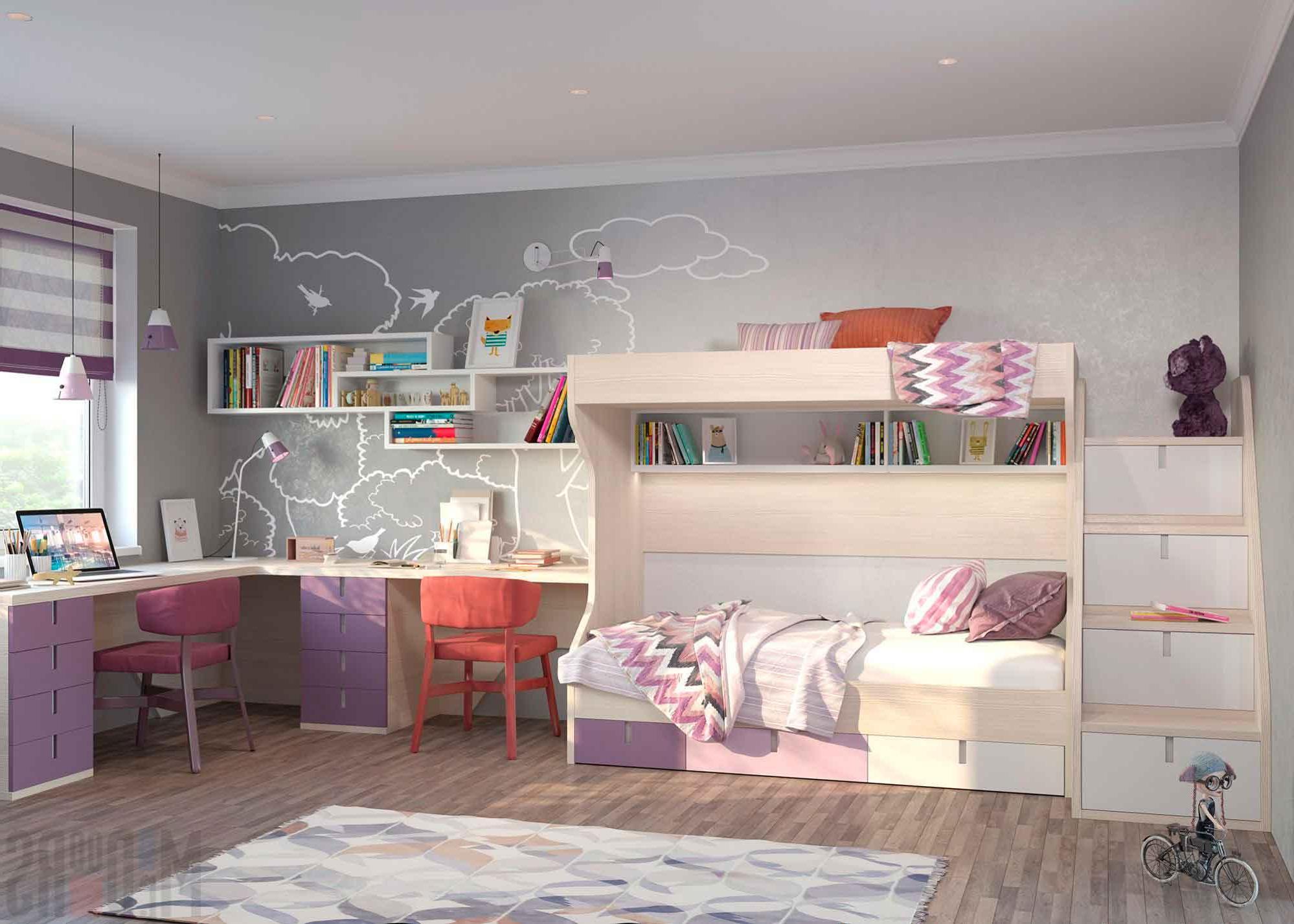 Interior design of a creative nursery for two girls