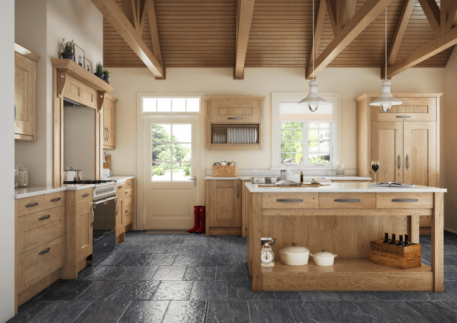 Kitchen with many wooden elements