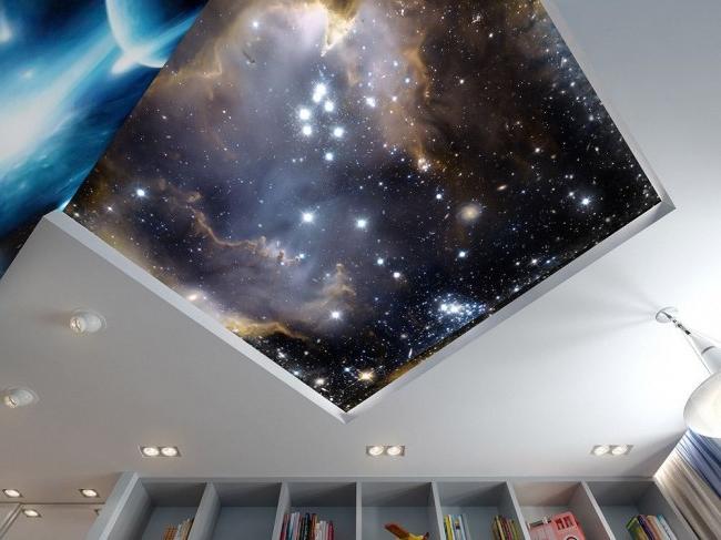 Magnificent stretch ceiling in the form of a starry sky