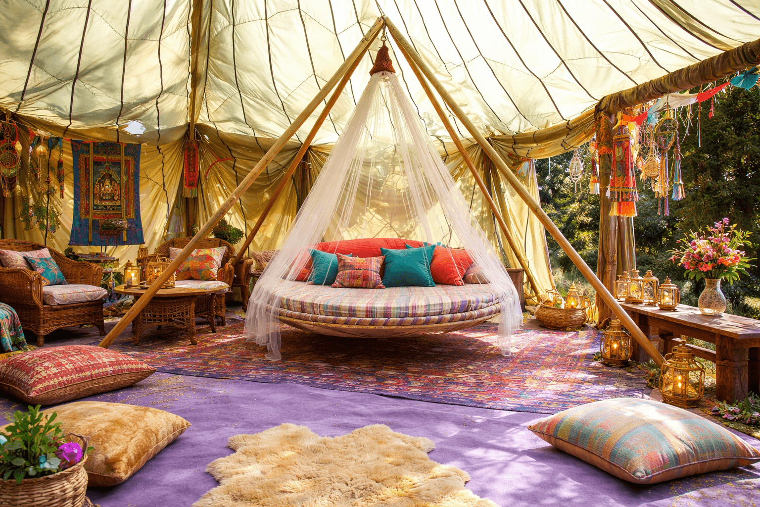 Moveable Hanging Bed with Metal Frame