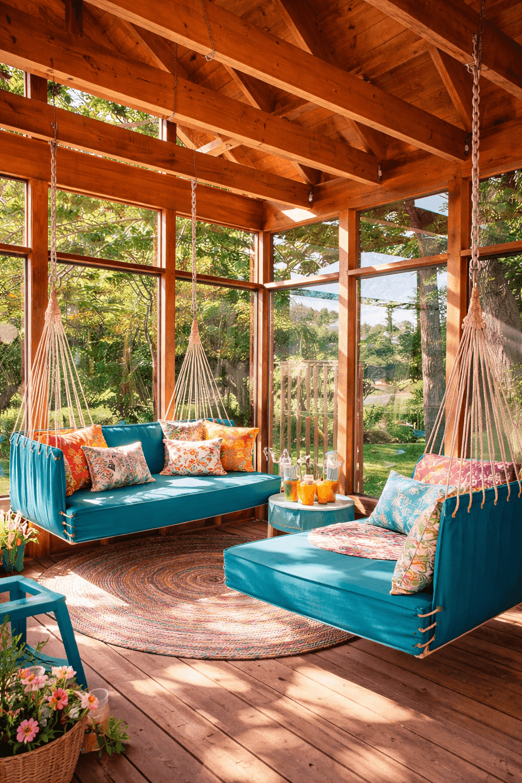 Vivid Blue Hanging Conservatory Bed – Stylish and Relaxing