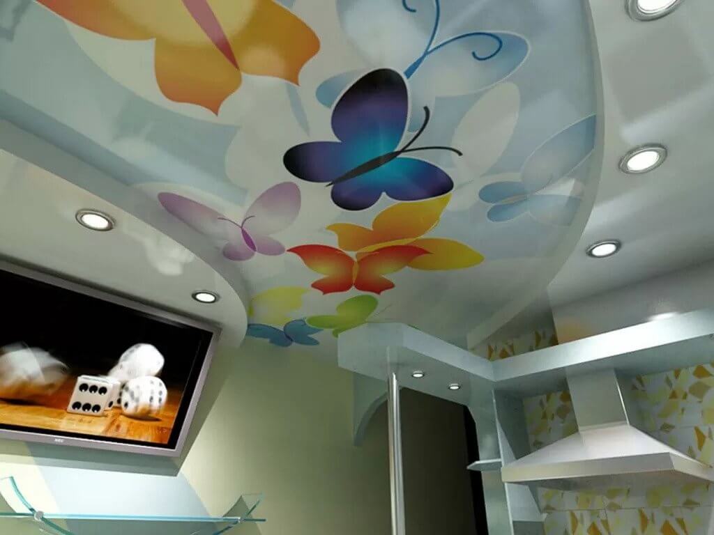 A two-level ceiling can have absolutely any shape and color