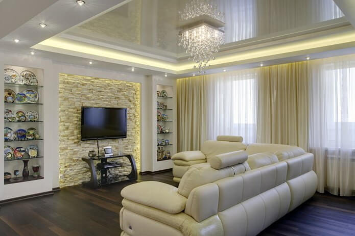 two-level rectangular stretch ceiling in the living room