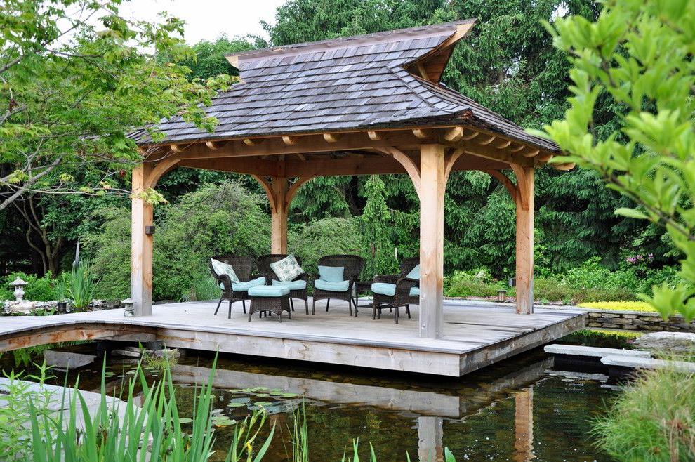 Pond with a gazebo in oriental style