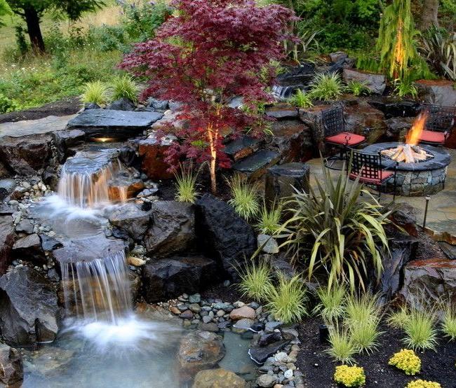 Waterfall composition around the summer terrace